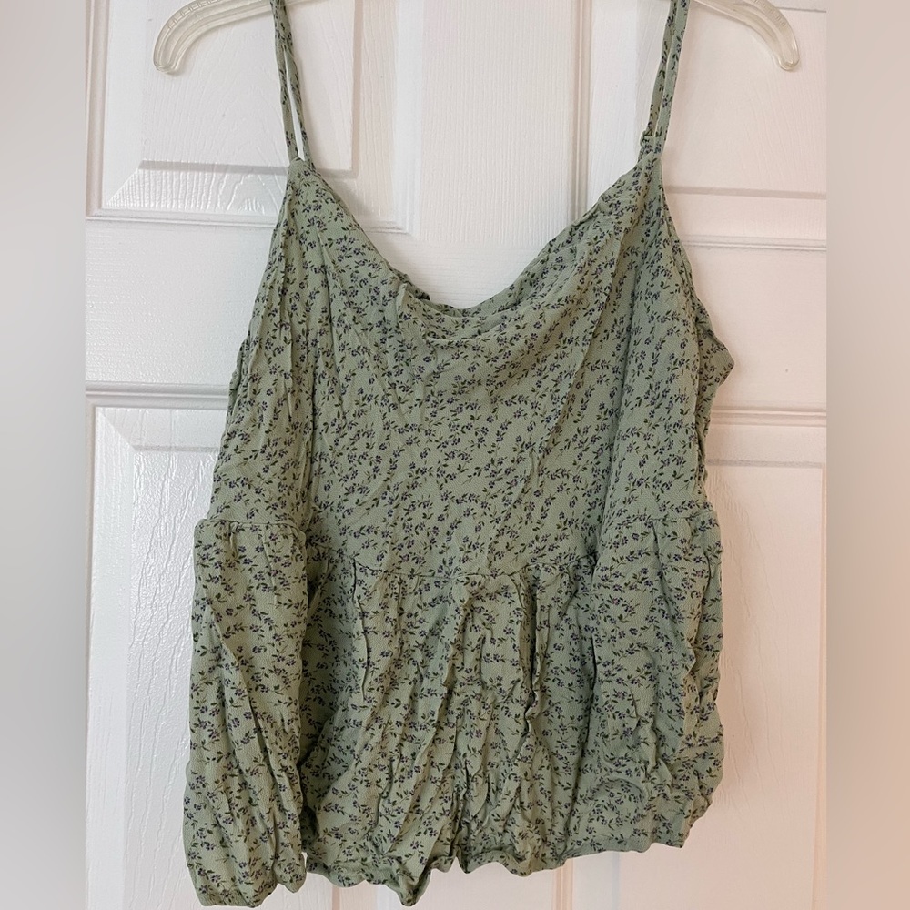 Green floral blouse with cowl neckline and keyhole back in size XL